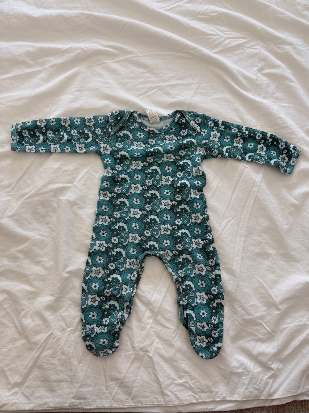 Kate Quinn 6-9 months Teal Floral Baby One-Piece Footed Romper